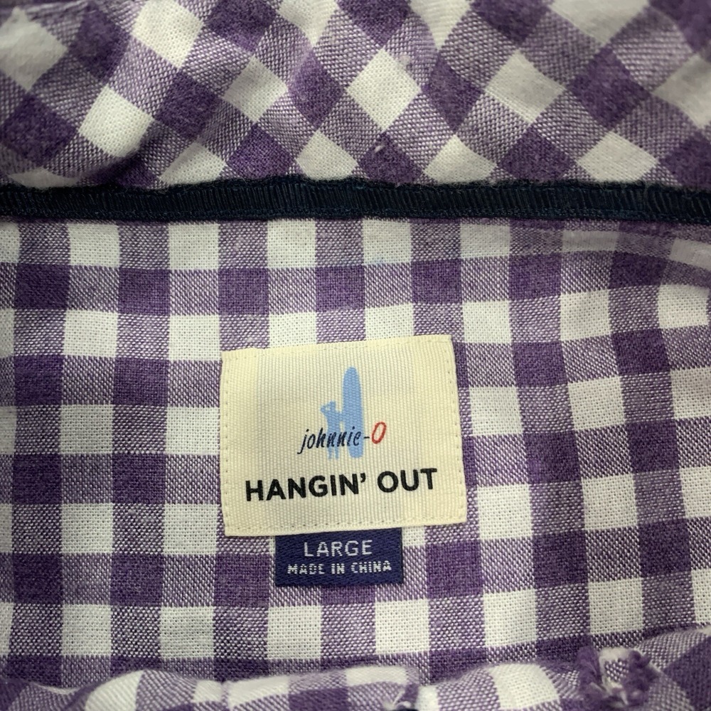 Johnnie O Men's Hangin' Out Purple White Check Button Down Shirt - Size L - Picture 5 of 15